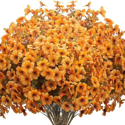 Grunyia 16 Bundles Artificial Fall Flowers UV Resistant Faux Greenery, All Weather Outdoor Autumn Decor for Thanksgiving Christmas Wedding Home Garden Fireplace Party Décor (Fall Orange Yellow) by Grunyia