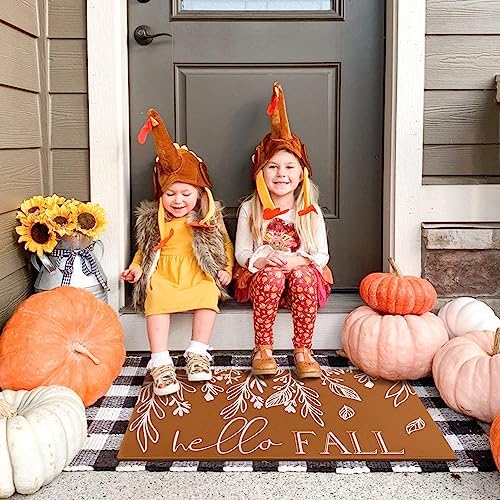 Fall Door Mat, Pumpkin Leaf Welcome Mat for Front Door, Thanksgiving Autumn Indoor/Outdoor Non-Slip Rug, Farmhouse Home Porch Decorations 30" x 17" - Image 2