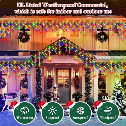 XURISEN 1280 LED 132ft Christmas Lights Outdoor with 240 Drops 8 Modes Curtain Fairy Lights Plug in Waterproof Timer Memory Function String Lights for Christmas Holiday Wedding Party Decor(Multicolor) - Image 4