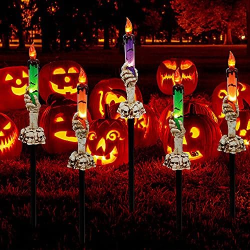 LJLNION Halloween Decorations, 5 Pack Tabletop Candle Lights with Skeleton Ghost Hand, Waterproof Lighted Yard Stakes, Battery Operated for Light Up Halloween Indoor/Outdoor Garden Decor - Image 2