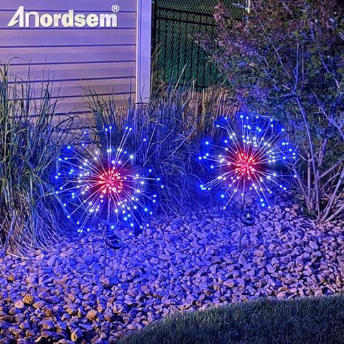 Anordsem Solar Lights Outdoor Waterproof: Garden Light Solar Powered for Yard Outside - LED Sparkler Fireworks Colorful Lighting Patio Decor 6 Pack - Gardening Gifts for Women Men Gardener - Image 2