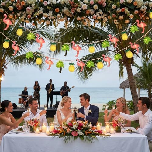12FT 20LED Summer Hawaiian Themed Party Decorations Lights - LED Tropical Hawaiian String Lights Flamingo Pineapple Palm Tree Lights Waterproof for Summer Tropical Pool Beach Luau Party Decorations - Image 6