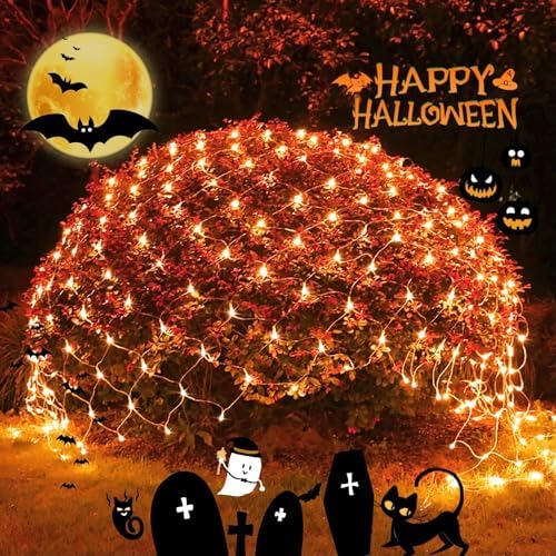 JMEXSUSS 200 LED Orange Net Lights for Halloween, Plug in, 9.8ft x 6.6ft by JMEXSUSS