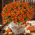 AXYLEX Artificial Mums for Outdoors Fake Fall Flowers Red Orange 16 Pack by AXYLEX