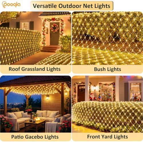 Pooqla Warm White Net Lights, 28x 5ft Christmas Lights Outdoor Green Wire - Image 6