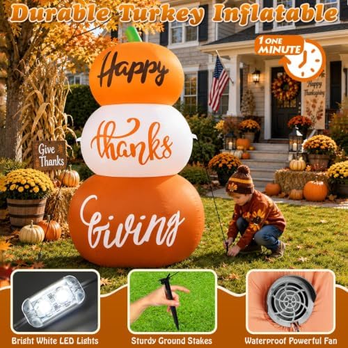 Thanksgiving Inflatable Pumpkin Decorations 6ft Fall Blow up Decor - Image 3
