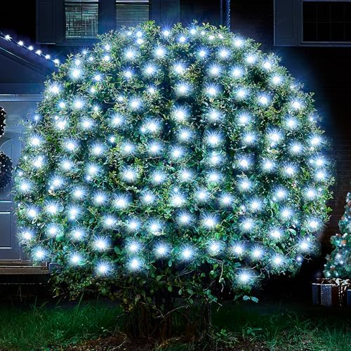 BlcTec Upgraded Outdoor Christmas Lights 280LED 10ft x 6.7ft Christmas Net Lights with UL Certified, 8 Modes, Timer, Connectable, Waterproof & Thick Wire for Bushes, Shrubs Decorations, Cool White by BlcTec