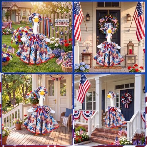 Abbylike 4th of July Porch Goose Outfit Patriotic American Flag Red Blue White Lawn Goose Clothes Fits 23 Inch Cement Statue Geese Costume for 250th Independence Day Outdoor Garden Yard Patio Decor - Image 6