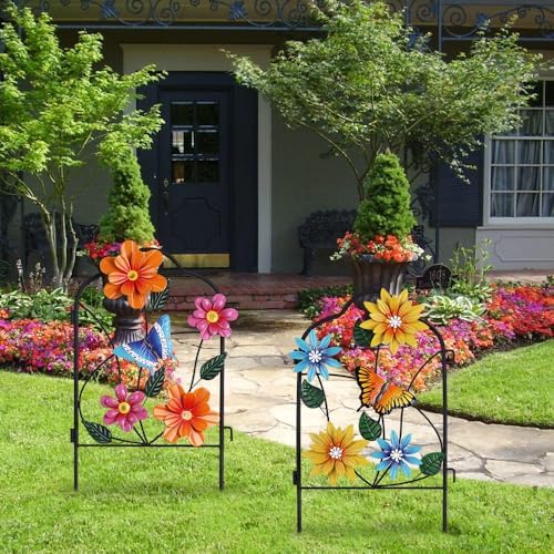 hogardeck Garden Decor for Outside, Set of 2 Metal Fence Decorative Garden Stakes with Flowers for Spring Decor, Yard Signs for Outdoor Patio Lawn Backyard Porch Decorations - Image 4