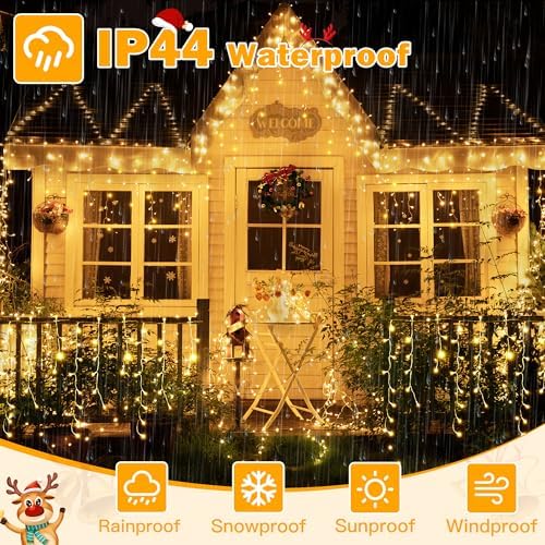 Ollny Icicle Lights for Outside 720LED 60FT, Warm White Christmas Lights with Remote 8 Modes Dimmable, Waterproof Connectable Timer Hanging Light for House Outdoor Yard Indoor Decorations - Image 4