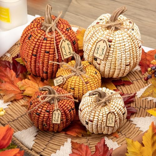 Briful 3-Piece Resin Corn Pumpkin Set Fall Decor - Image 6