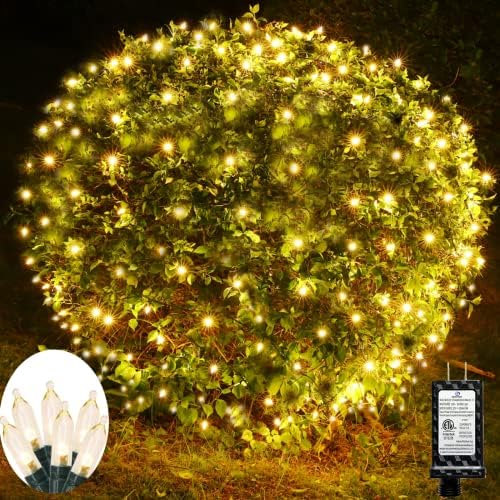 Meteds LED Christmas Net Lights Outdoor, 100 LED 5ftx5ft Connectable 8 Modes Mesh, 29V Plug-in Waterproof for Bushes Fence Tree Garden Xmas Decor (Orange) by Meteds