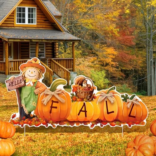 Thanksgiving Outdoor Yard Decorations Large Thanksgiving Yard Sign Fall Yard Sign Scarecrow Pumpkin Yard Stakes Give Thanks Happy Thanksgiving Harvest Yard Lawn Garden Signs Decorations with Stakes - Image 5