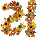 Winlyn 2 Pack Fall Maple Leaf Garland - 6ft/Piece Artificial Berries Sunflower Pumpkin Autumn Garland Decoration for Wedding Party Thanksgiving Dinner Fireplace Door Frame Doorway Backdrop Decor by Winlyn
