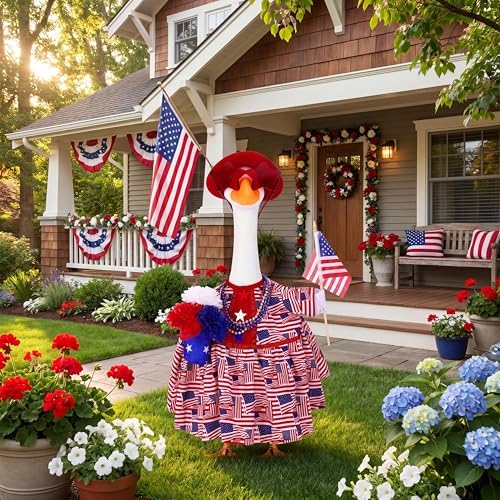 Abbylike 4th of July Porch Goose Outfit Fit 23" Plastic & Cement Statue American Flag Goose Skirt Clothes for Patriotic 250th Anniversary Independence Day Outdoor Garden Yard Patio Lawn Decor - Image 5