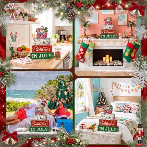 Lineshading 4 Pcs Christmas in July Table Decor Summer Santa Wooden Signs - Image 5