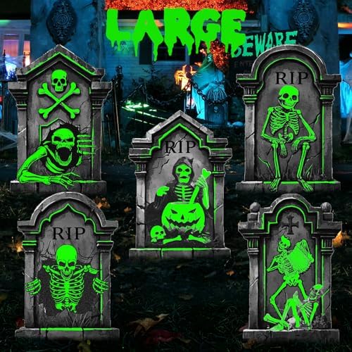 25.2in Halloween Tombstones Outdoor Decor Glow in The Dark - 5PCS Large Tombstones for Graves Halloween Gravestones Decorations Yard Signs - Image 6