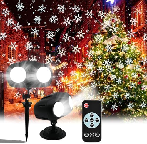 Snowfall Christmas Light Projector,Snowflake Night Projection Lamp, IP65 Waterproof Outdoor LED Snow Spotlight for Holiday Party Home Decor Garden Light Projector, with Remote Control by DUYIHO