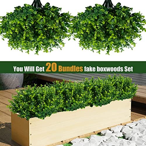 Lnoicy Artificial Greenery Plants Outdoor UV Resistant Fake Plants Boxwood Shrubs Grass,20 Bundles for Farmhouse Home Garden Office Patio Backyard Wedding and Indoor Outdoor Decoration - Image 3