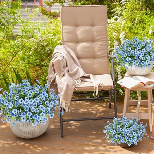 Sggvecsy Artificial Flowers for Outdoors 12 Bundles Realistic Faux Plants UV Resistant Fake Silk Daisy with Eucalyptus for Boxwood Planter Patio Porch Outside Spring Summer Decoration(Blue) - Image 4