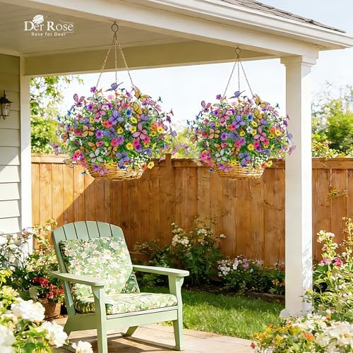 Der Rose 12Pcs Artificial Flowers for Outdoors with Large Fake Butterfly Flowers, Colorful Faux Flowers UV Resistant Outdoor Plants for Porch Patio Garden Window Box Outside Decor - Image 7