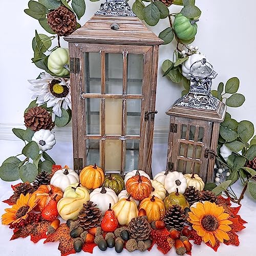 Winlyn 60 Pcs Assorted Small Artificial Pumpkins and Gourds with Acorns Pinecones Maple Leaves Sunflowers Fall Harvest Decoration Set for Thanksgiving Halloween Bowl Filler Table Centerpiece Wreaths - Image 6