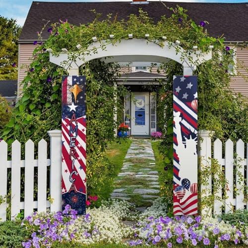 doginthehole 4th of July Decorations Door Banners 250th Anniversary USA Hanging Flag Statue of Liberty Eagle Porch Sign Patriotic Memorial Day Decor Party Supplies for Independence Day, Red White Blue - Image 3