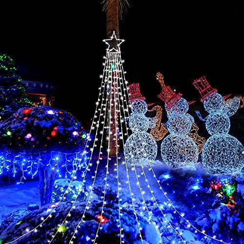 Christmas Decoration Lights, Outdoor Christmas String Lights 320 LED 11.5Ft Waterfall Tree Light with Big Star Topper Waterproof 8 Light Modes for Xmas New Year Holiday Yard Outdoor Indoor Decor - Image 4