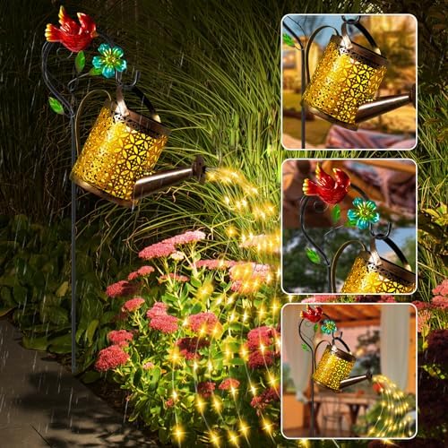 Solar Garden Lights Outdoor Decor, Cardinal Watering Can Lantern Waterproof - Image 2