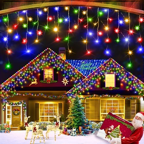 XURISEN 66ft 640 LED Christmas Lights Outdoor with 120 Drops, 8 Modes Curtain Fairy Lights Plug in Waterproof Timer Memory Function String Lights for Christmas Holiday Wedding Party Decor(Multicolor) by XURISEN