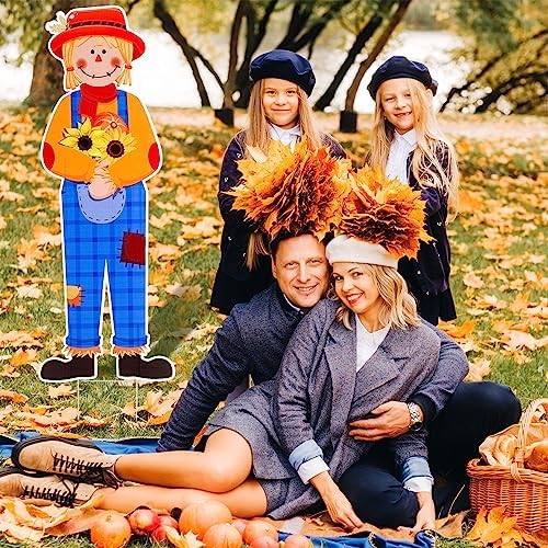 Sintuff 4 Pcs 31.5 x 11 Inch Fall Yard Signs Fall Outdoor Decorations Thanksgiving Scarecrow Yard Signs with Stakes Thanksgiving Garden Scarecrows for Outdoor Lawn Garden Autumn Welcome Decorations - Image 4