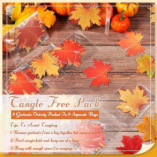 Ceenna 8 Pcs Fall Hanging Decoration Maple Leaf Hanging Garlands for Autumn - Image 3