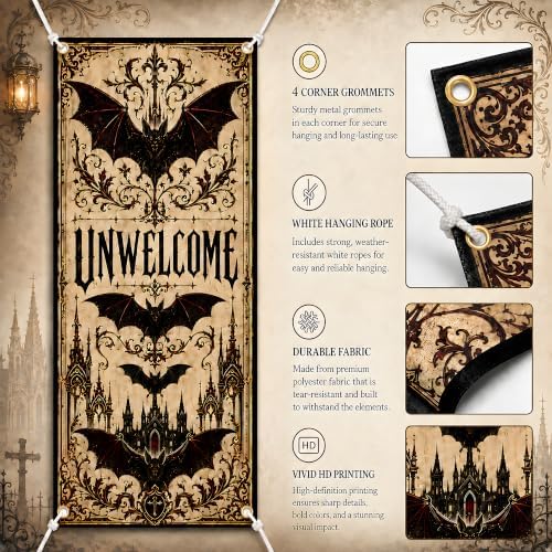 Halloween Decorations - UNWELCOME Gothic Halloween Door Cover - Image 4