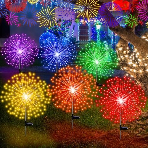 Tujoe 6 Pcs Multicolor Solar Firework Stake Lights 180 LED 8 Modes Solar by Tujoe