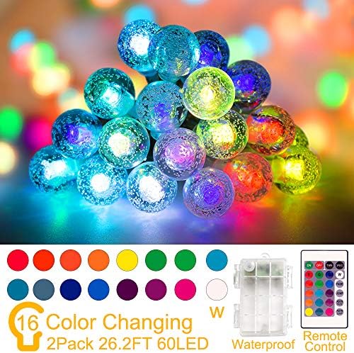 Coloured Globe String Lights Battery Operated，2 Pack 26.2FT 60 LED 16 Colour Changing Water Proof Crystal Ball Outdoor String Lights with Remote Control for Home, Patio,Party, Christmas, Garden Decor - Image 2