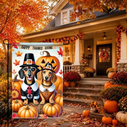 BlissYard Thanksgiving Dachshund Dogs Garden Flag Pumpkin 12x18 Inch Decor - Image 2