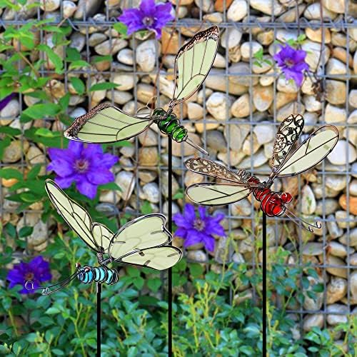 Juegoal 20 Inch Butterfly Garden Stakes Decor, Dragonfly Stakes, Hummingbird Glow in Dark Metal Yard Art for Mom, Mothers Day Ideal Gifts, Indoor Outdoor Lawn Pathway Patio Ornaments, Set of 3 - Image 6