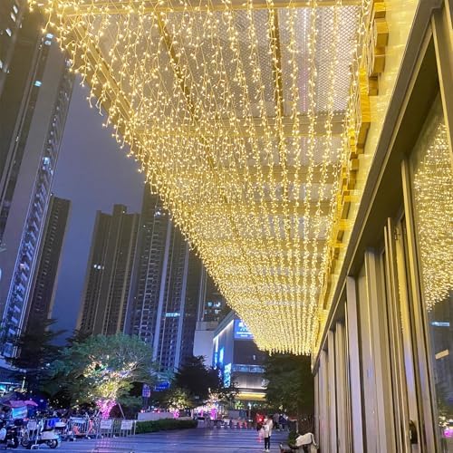LED Ceiling Icicle Lights, 16.4FT 112 LEDs 8 Modes Twinkle Christmas Hanging Fairy String Horizontal Curtain Lights for Parties Mall Patio Yard Indoor Outdoor Decoration Warm White, 5M04 - Image 5