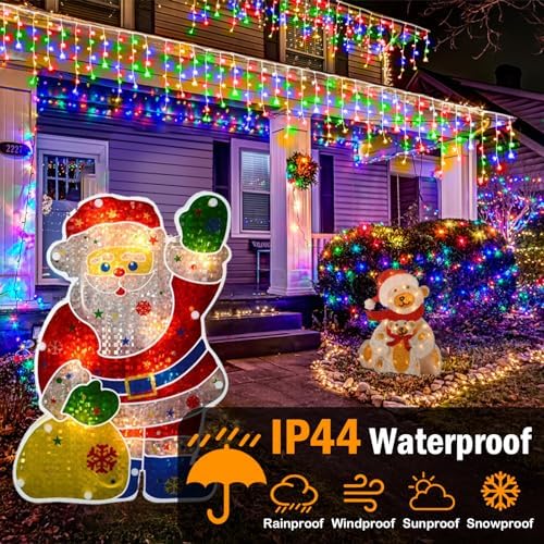 Christmas Lights Outdoor, 2 Pack Total 98FT 960 LED Ice Lights for Outside with 180 Drops 8 Modes Timer Memory, Plug in Waterproof for Holiday Eaves Yard Roof Party Christmas Decor (Multicolor) - Image 3