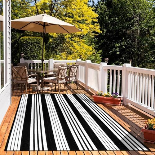 OJIA Outdoor Rugs 5'x7' Patio Rug Washable Carpet Black & White Camping Rug by OJIA
