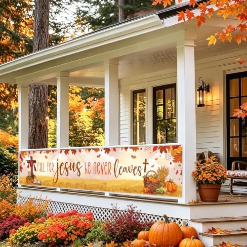 Fall for Jesus He Never Leaves Christian Fall Banner Thanksgiving Yard Sign - Image 4