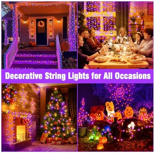 400FT Purple and Orange Halloween String Lights with Remote, Green Wire LED Mini Lights, 8 Modes, Timer, Plug-in Indoor Outdoor Lights for Large Trees, Fences, Yard, Fall and Thanksgiving Decor - Image 6