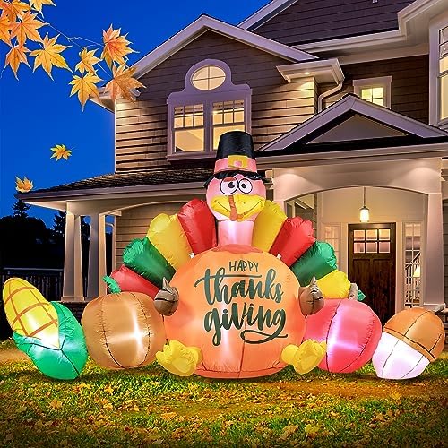 Domkom 8FT Thanksgiving Inflatable Turkey Happy Thanksgiving Sign Yard - Image 3