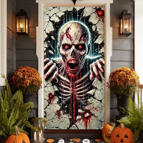 IVN Halloween Cracked Wall Skeleton Door Cover Decorations 35x71 Inch - Image 7