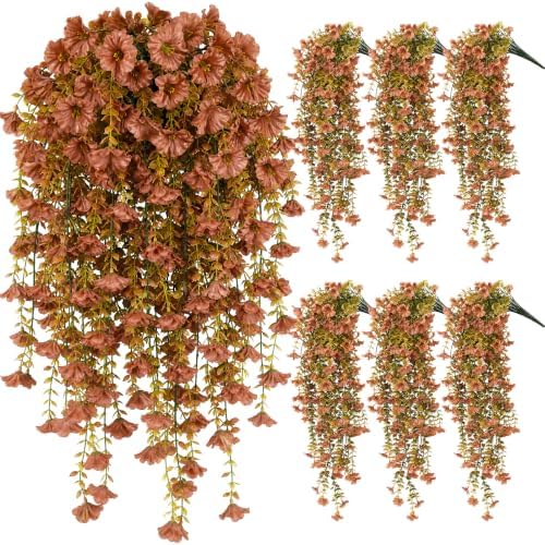 6 Pcs Fall Artificial Hanging Flowers for Outdoors, 30 Inch Brown Morning Glory Vines UV Resistant Fake Hanging Plants Silk Hanging Flowers for Garden Porch Patio Window Box Farmhouse Decor by Sariiraw