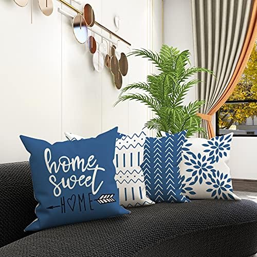 YCOLL Pillow Covers 16x16 Set of 4, Modern Sofa Throw Pillow Cover, Decorative Outdoor Linen Fabric Pillow Case for Couch Bed Car，Light Blue - Image 6
