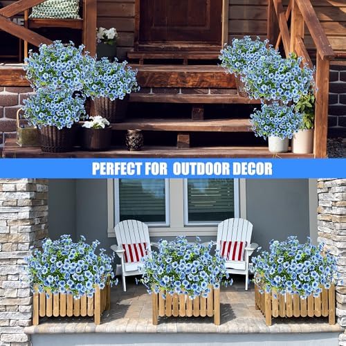 Sggvecsy Artificial Flowers for Outdoors 12 Bundles Realistic Faux Plants UV Resistant Fake Silk Daisy with Eucalyptus for Boxwood Planter Patio Porch Outside Spring Summer Decoration(Blue) - Image 6