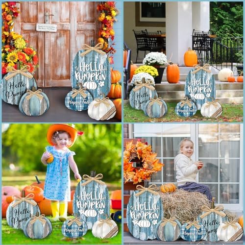 GlikCeil 5 Pcs Fall Pumpkin Signs Blue Pumpkin Outdoor Thanksgiving Decor - Image 4