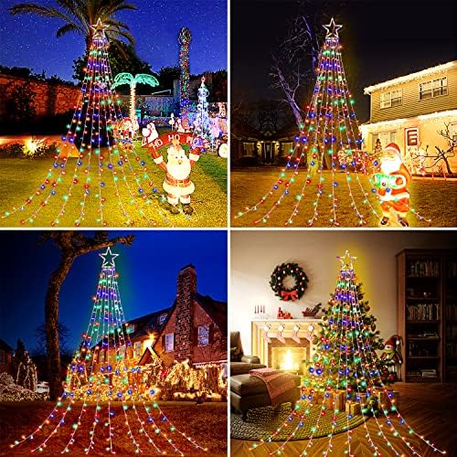 (New) Christmas Lights, Outdoor Christmas Decorations, 320 LED Waterfall String Lights, 8 Light Modes Chrsitmas Lights with 12" Star Tree Topper for Yard, Party, New Year (Multicolor) - Image 6