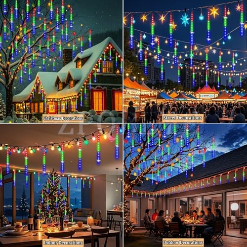 Christmas Outdoor Lights Snow Falling Rain Cascading Icicle Lights - Image 4